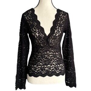 ZARA LONG SLEEVE COTTON BLEND BLACK LACE TOP, SZ. L
